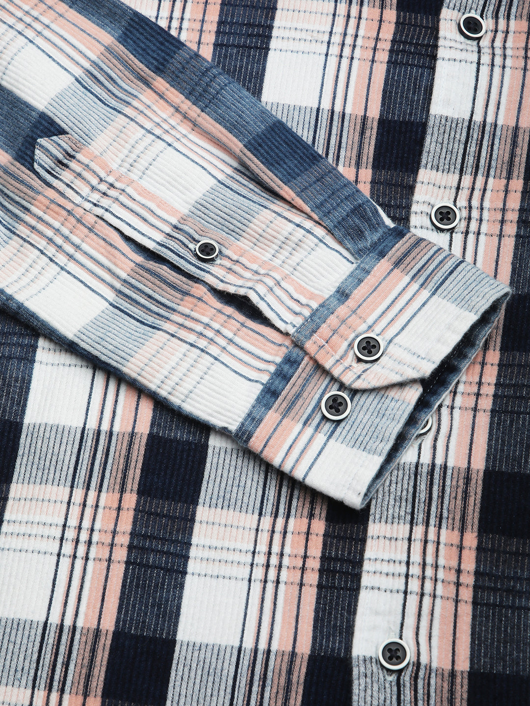 Denim Peach & Navy Plaid Checks Shirt