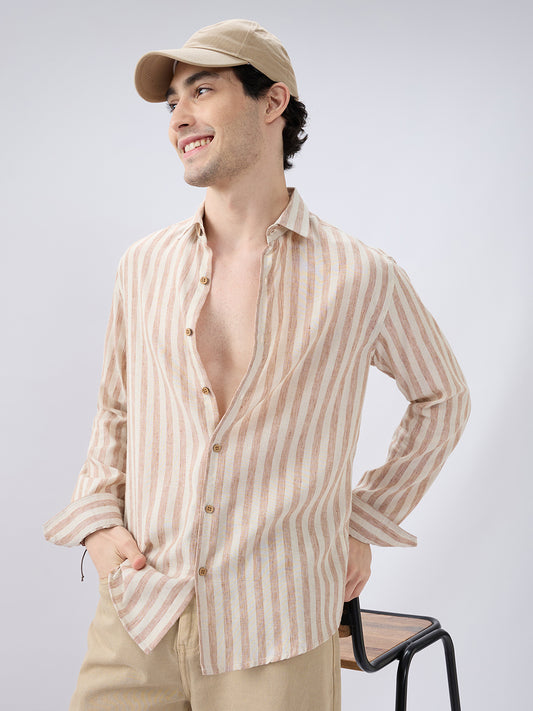 Sand Drift Paneled Stripe Linen Blend Shirt