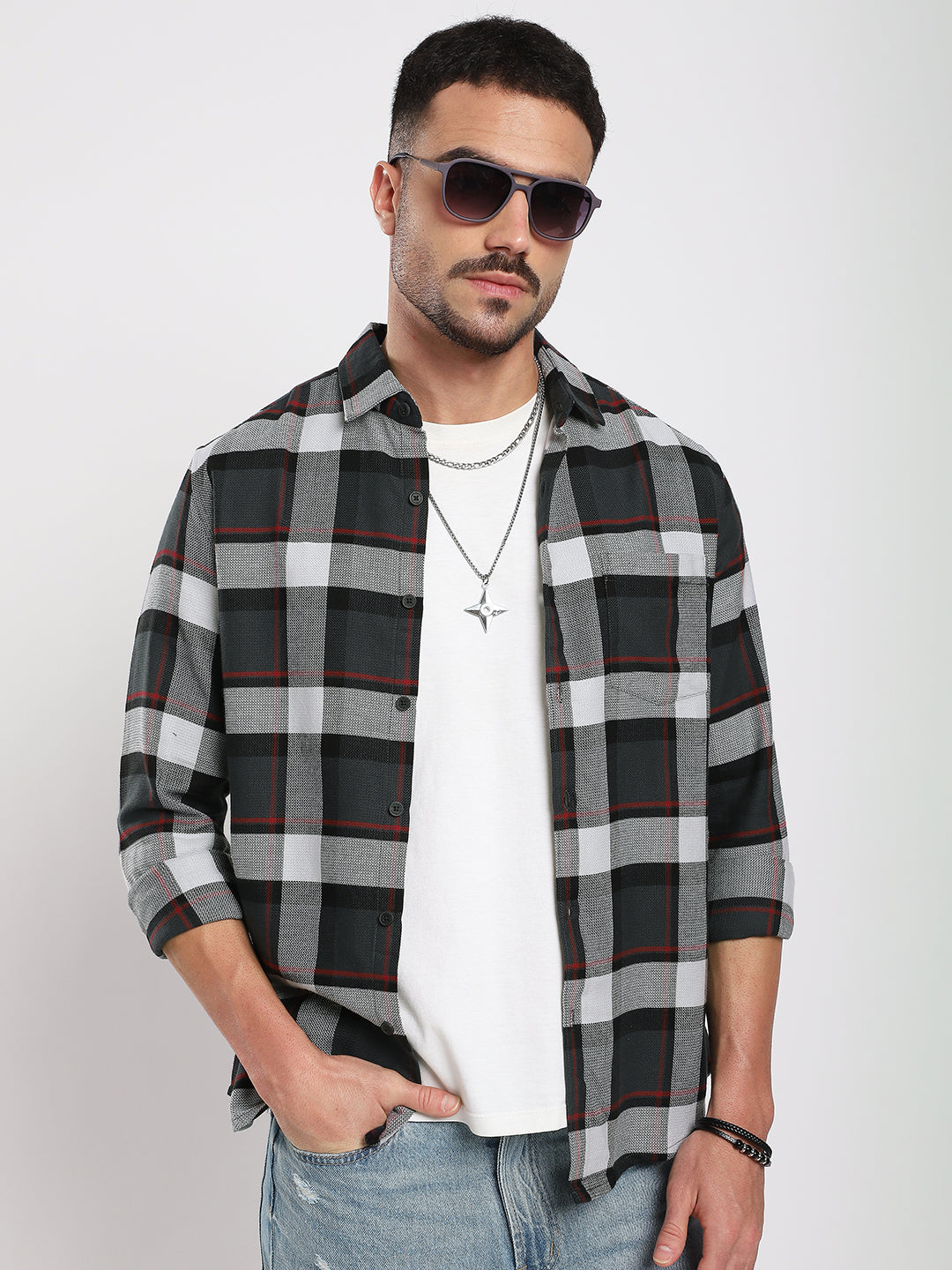 Premium Cotton Urban Grey & Black Plaid Checks Shirt