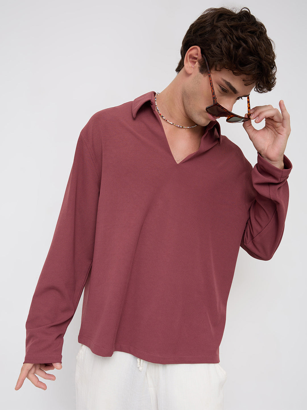 Classic Rouge Pink Oversized Knitted Polo Shirt - Image 1
