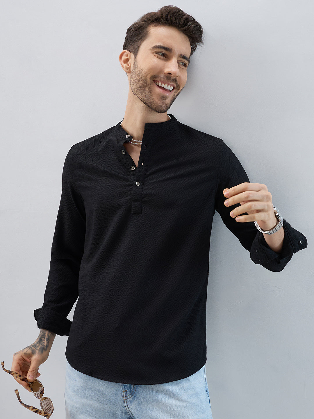 Midnight Black Diamond Textured Kurta