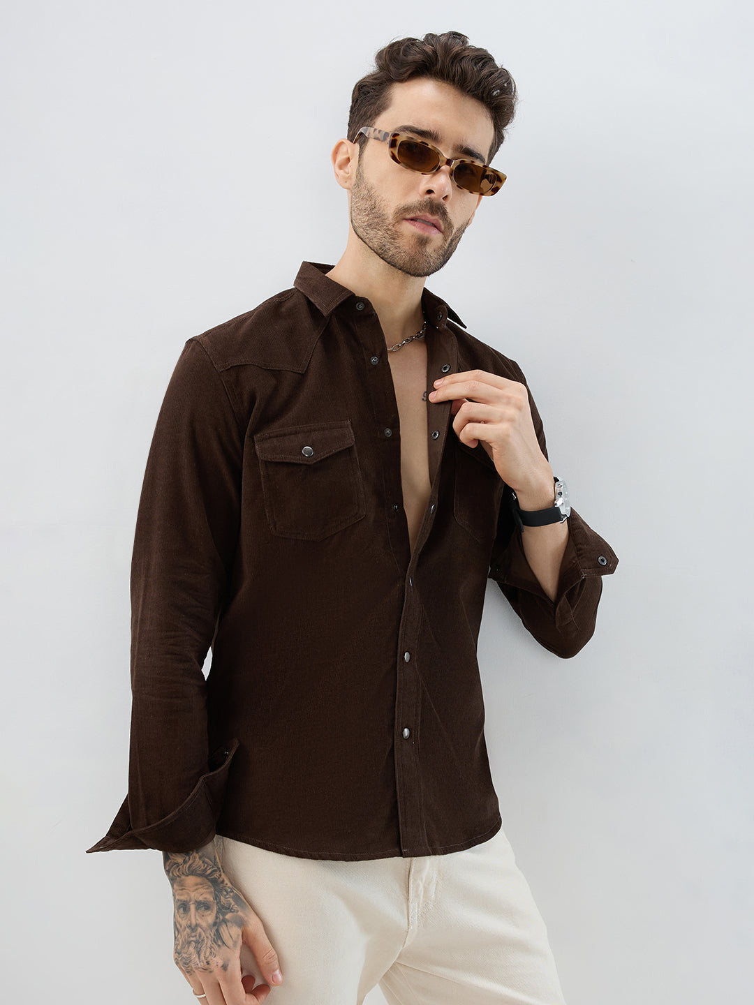 Rich Hickory Brown Double Pocket Corduroy Overshirt - Image 1