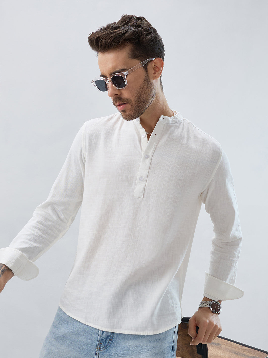 Luna White Slub Textured Everyday Kurta