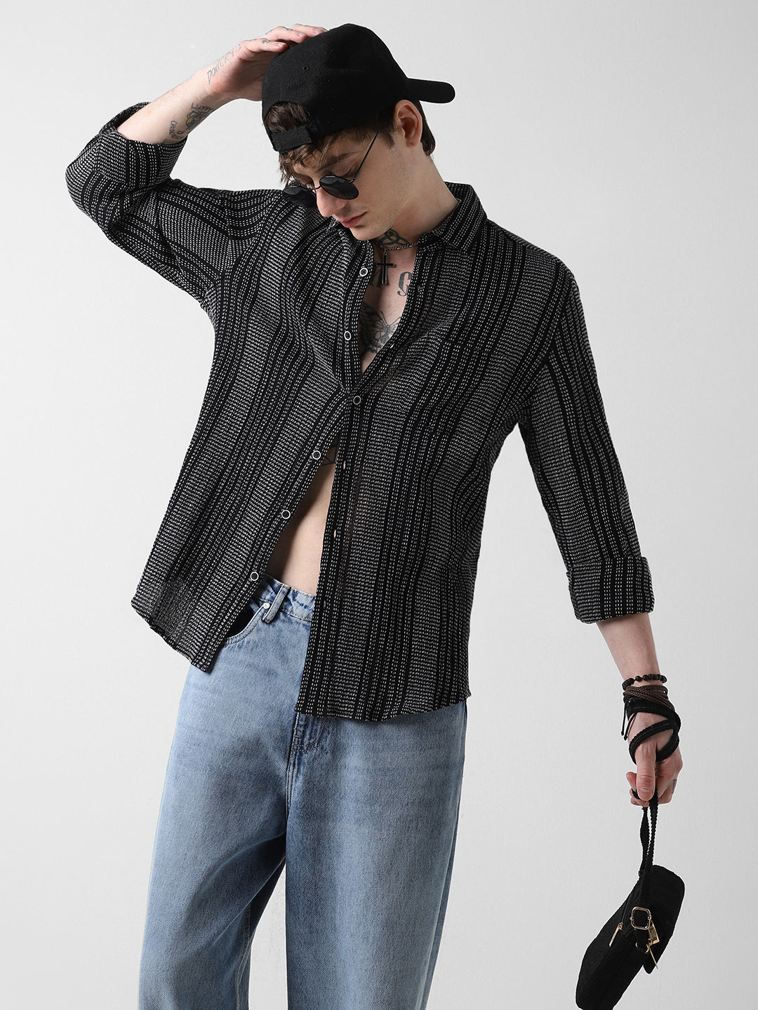 Black & White Tweed Striped Shirt