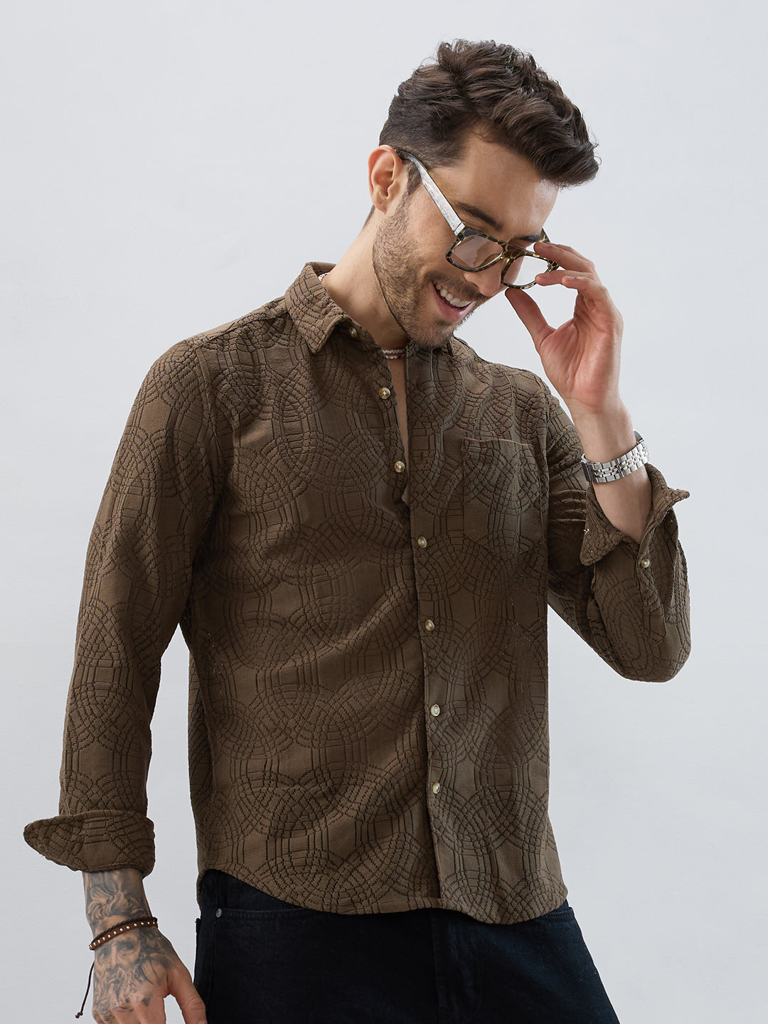 Interweave Mocha Brown Crochet Shirt