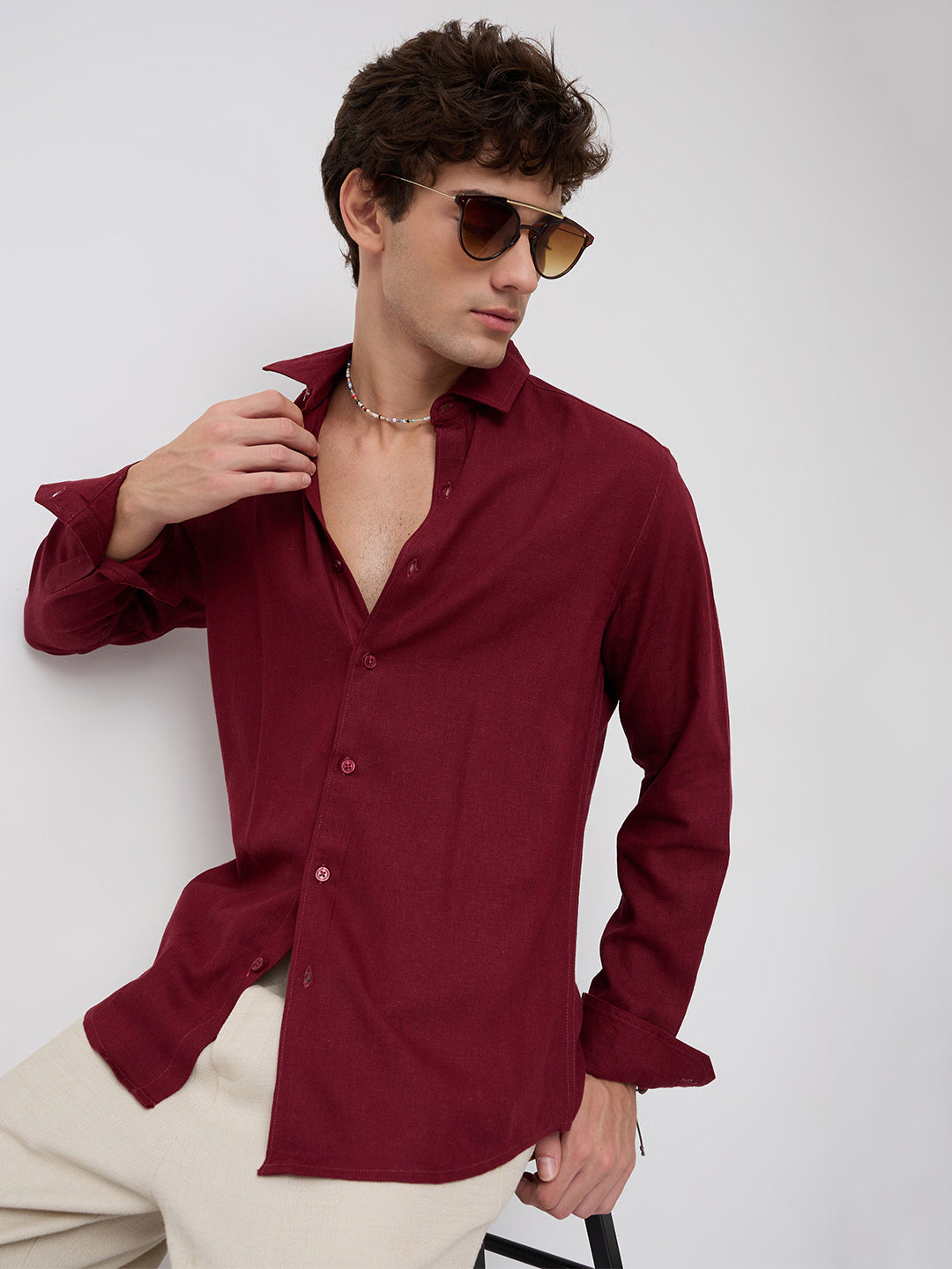 Elegant Maroon Linen Blend Everyday Shirt