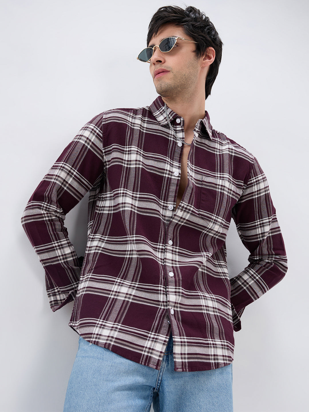 Vintage Deep Wine Plaid Checks Shirt - Image 1