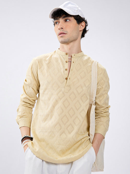 Soft Pale Yellow Diamond Woven Jacquard Kurta