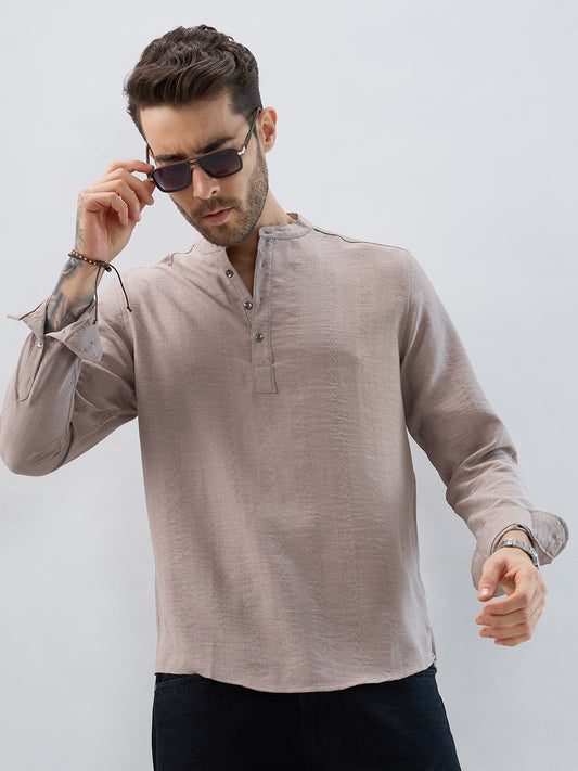 Taupe Lozenge Weave Striped Kurta