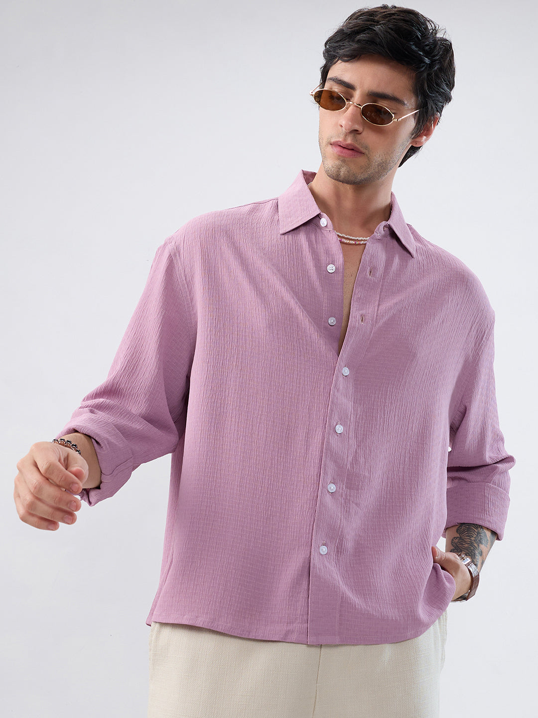 Refined Dusty Rose Pink Textured Crop Shirt