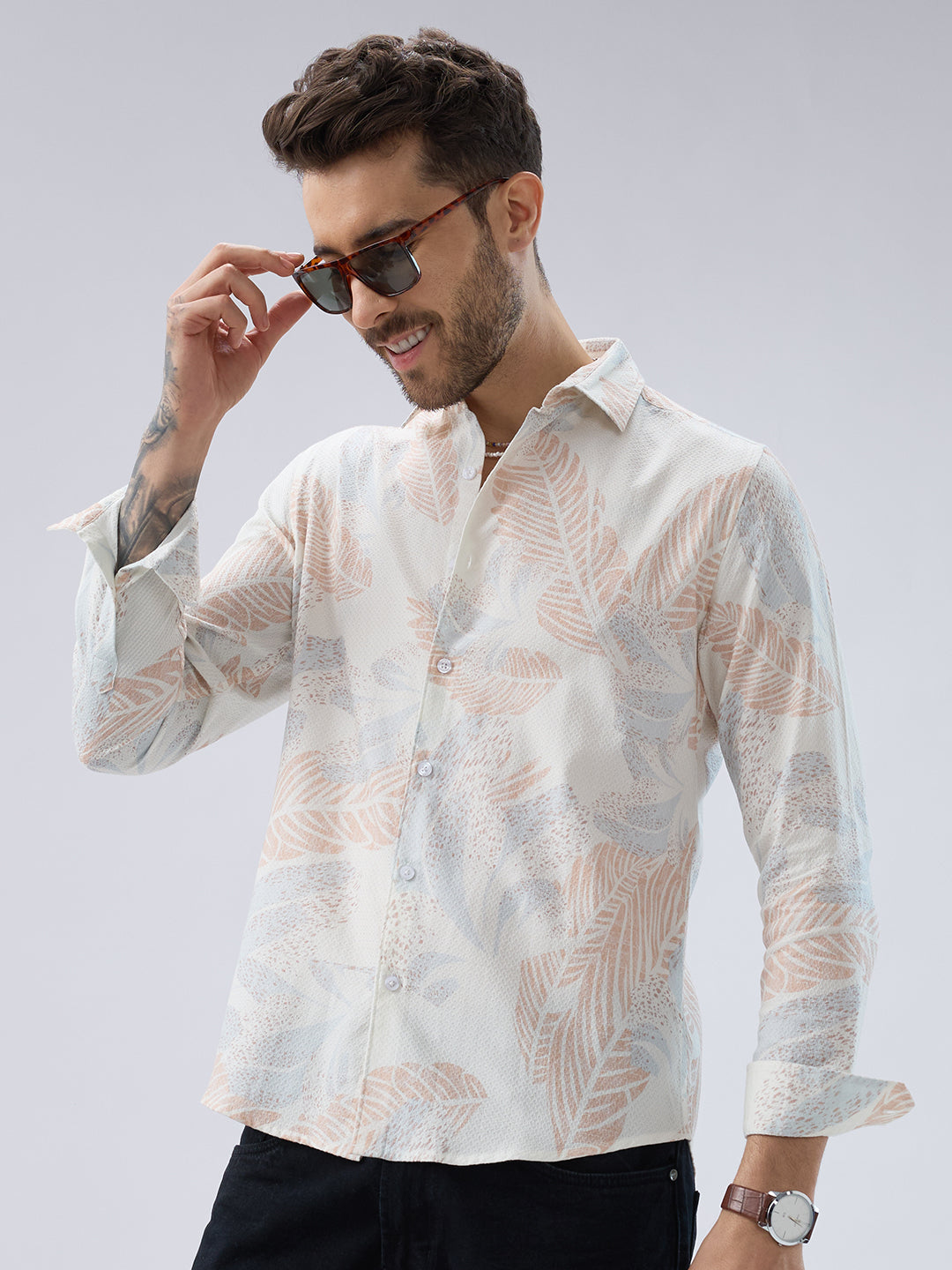 Tropical Escape Off-White Printed Shirt