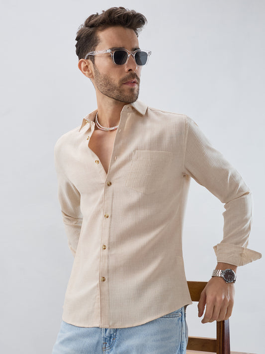 Elegant Cream Slub Textured Shirt