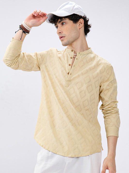 Soft Pale Yellow Diamond Woven Jacquard Kurta