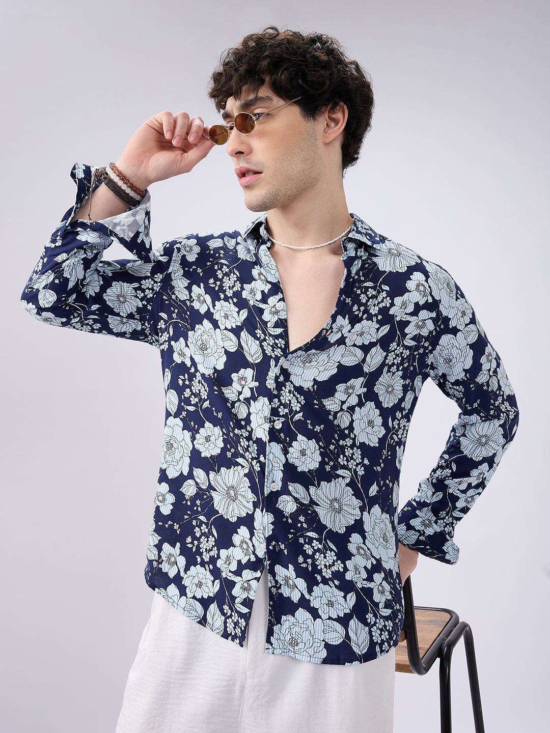 Navy Floral Escape Holiday Shirt