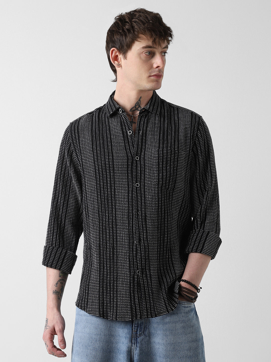 Black & White Tweed Striped Shirt
