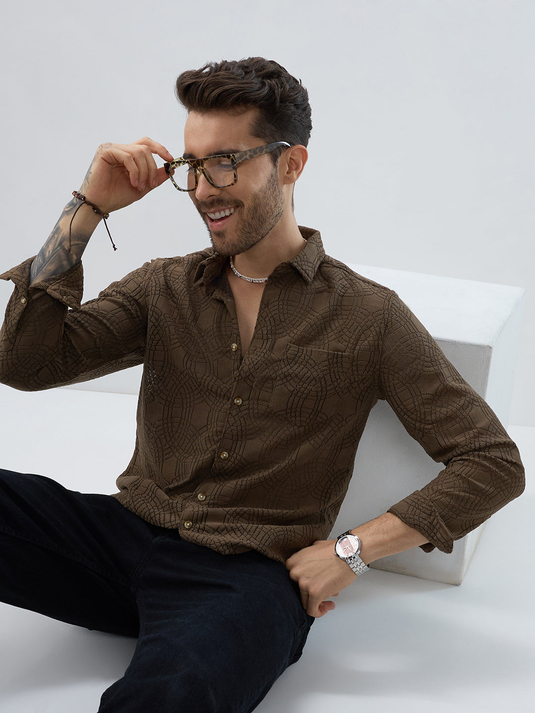 Interweave Mocha Brown Crochet Shirt