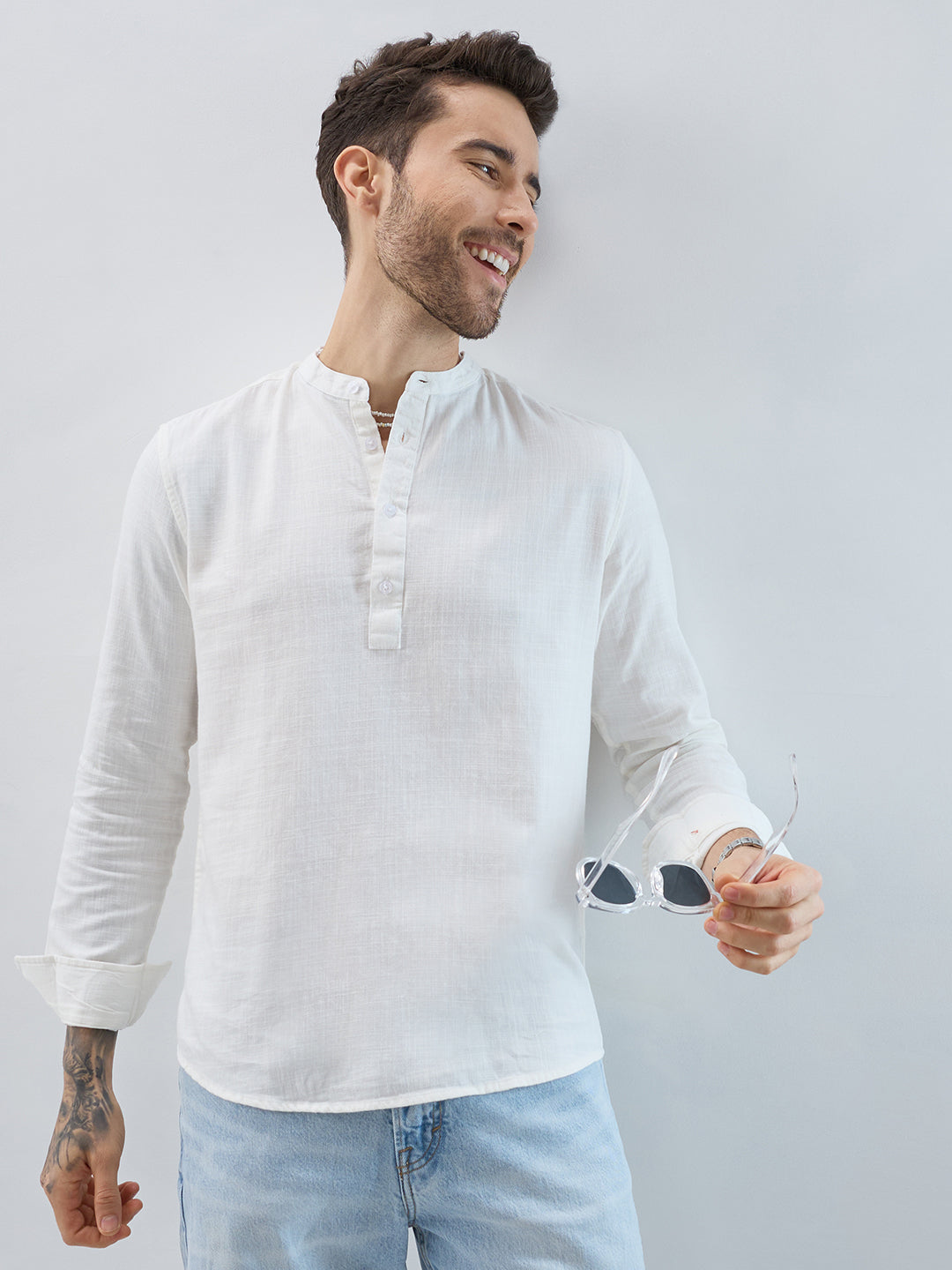 Luna White Slub Textured Everyday Kurta