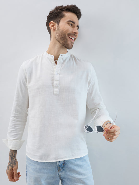 Luna White Slub Textured Everyday Kurta