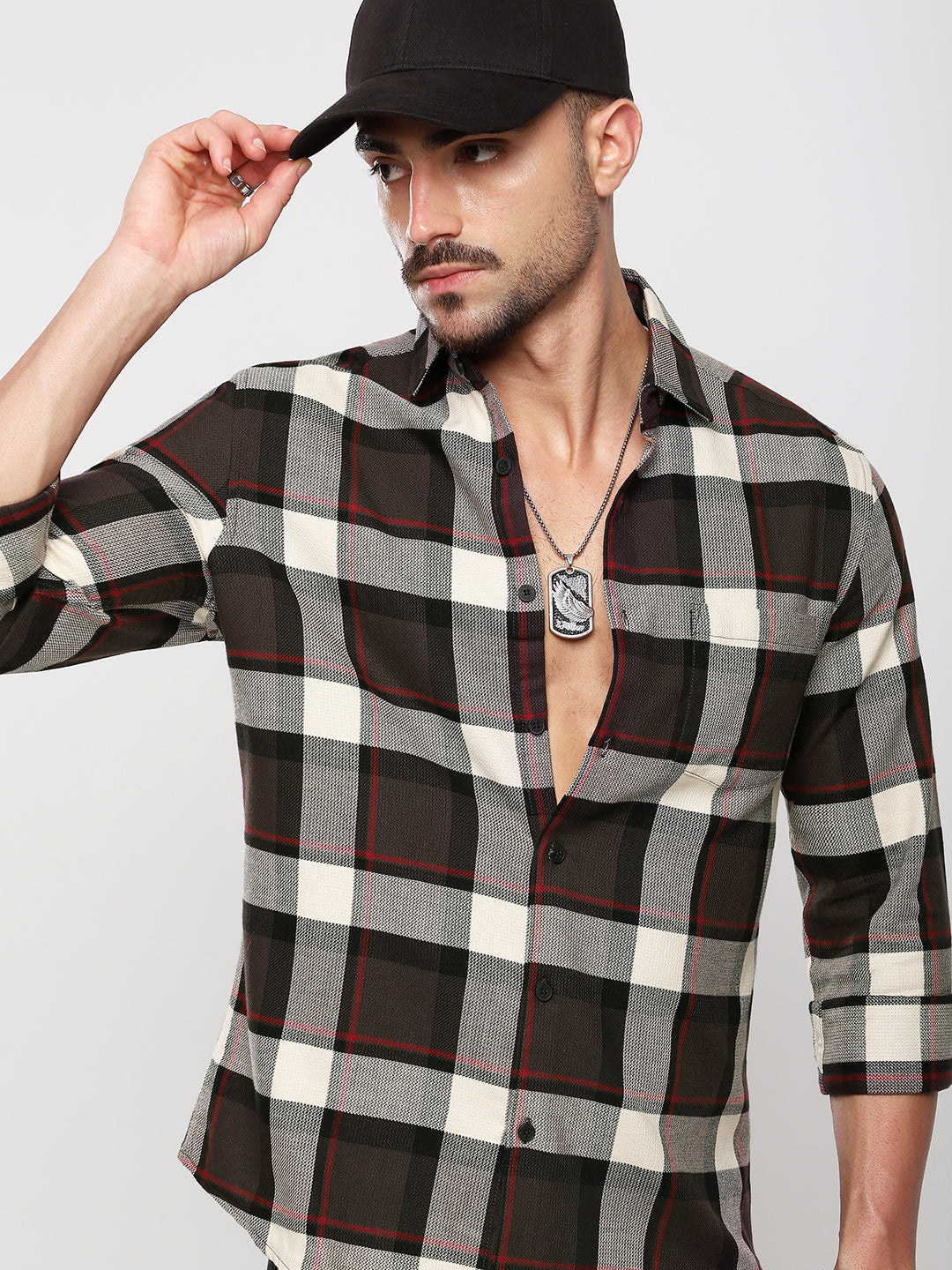 Premium Cotton Coffee Brown & White Plaid Checks Shirt