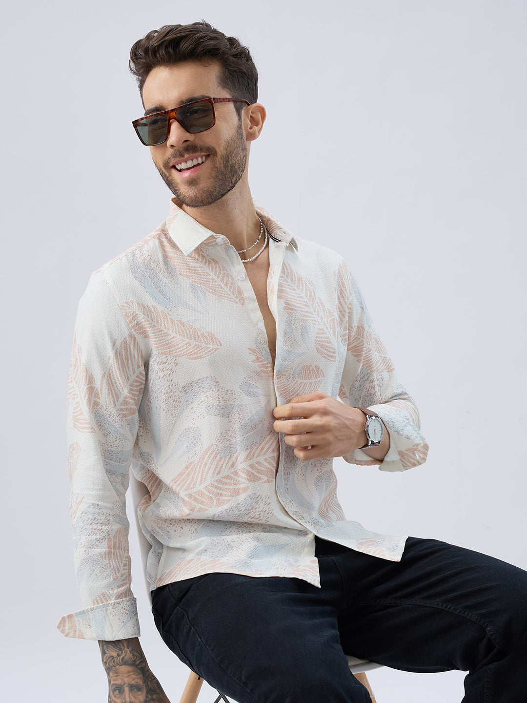 Tropical Escape Off-White Printed Shirt