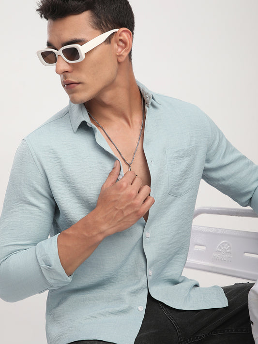 Pewter Blue Minimalist Crinkled Shirt