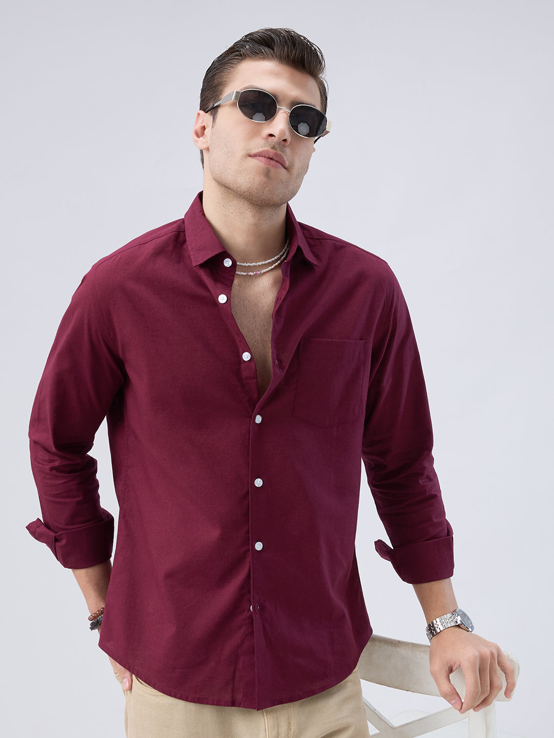 Deep Maroon Slub Essence Shirt