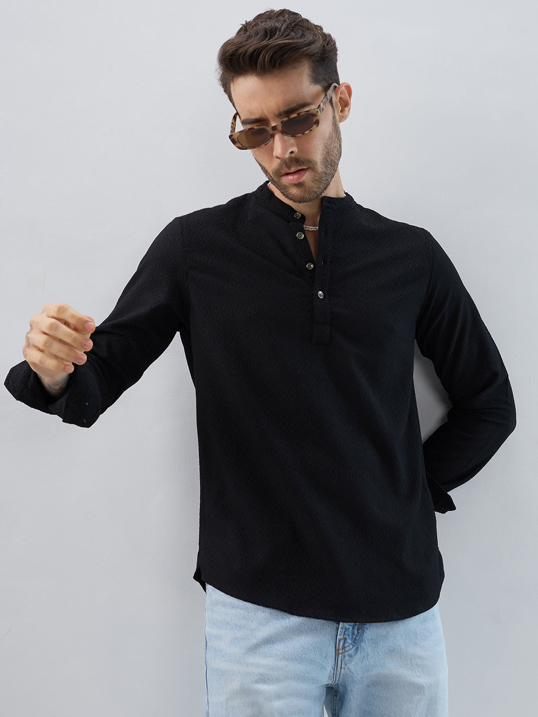Midnight Black Diamond Textured Kurta