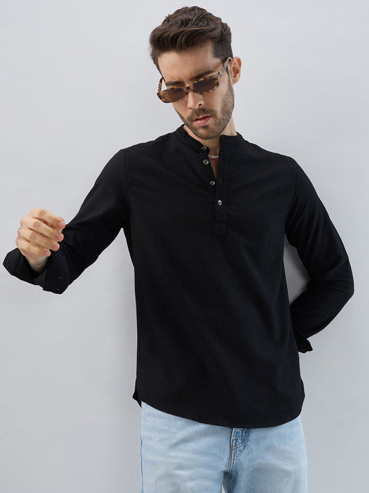 Midnight Black Diamond Textured Kurta