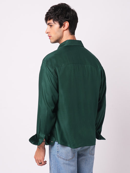 Solid Sacramento Green Boxy Fit Crop Shirt