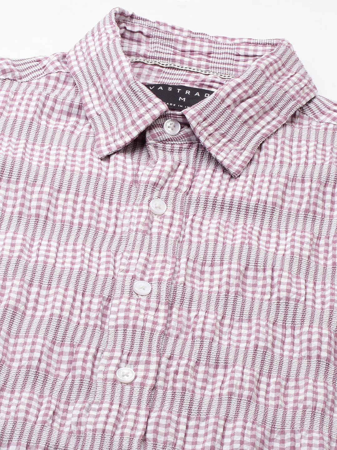 Lilac Seersucker Checks Boxy Fit Crop Shirt