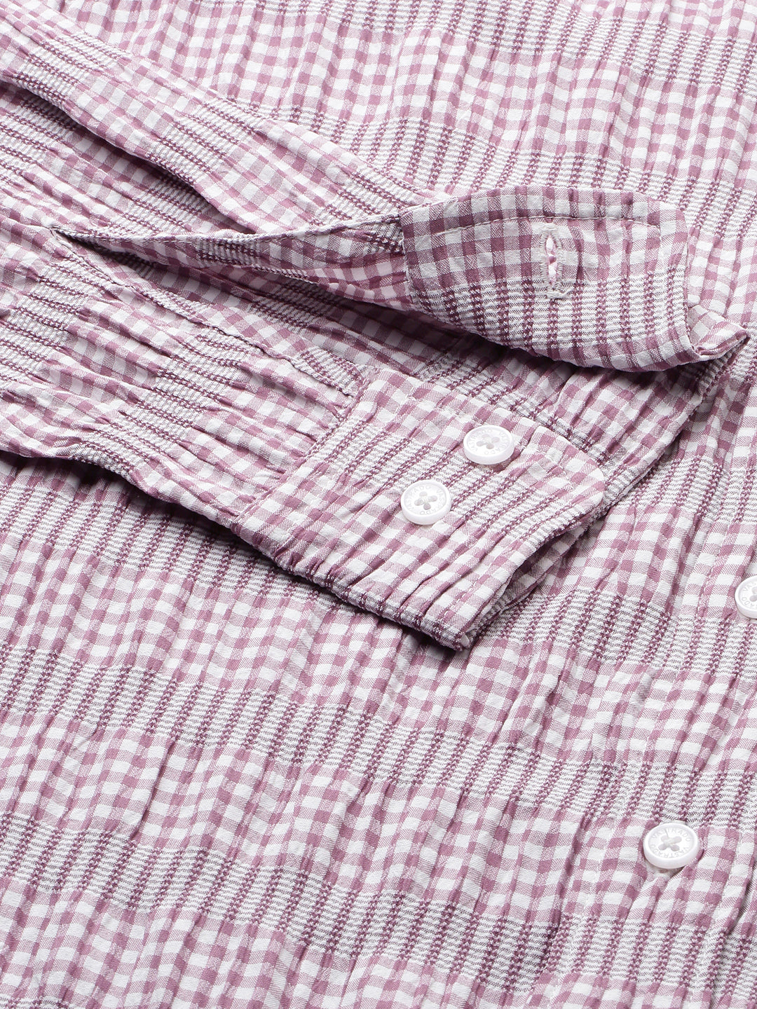 Lilac Seersucker Checks Boxy Fit Crop Shirt