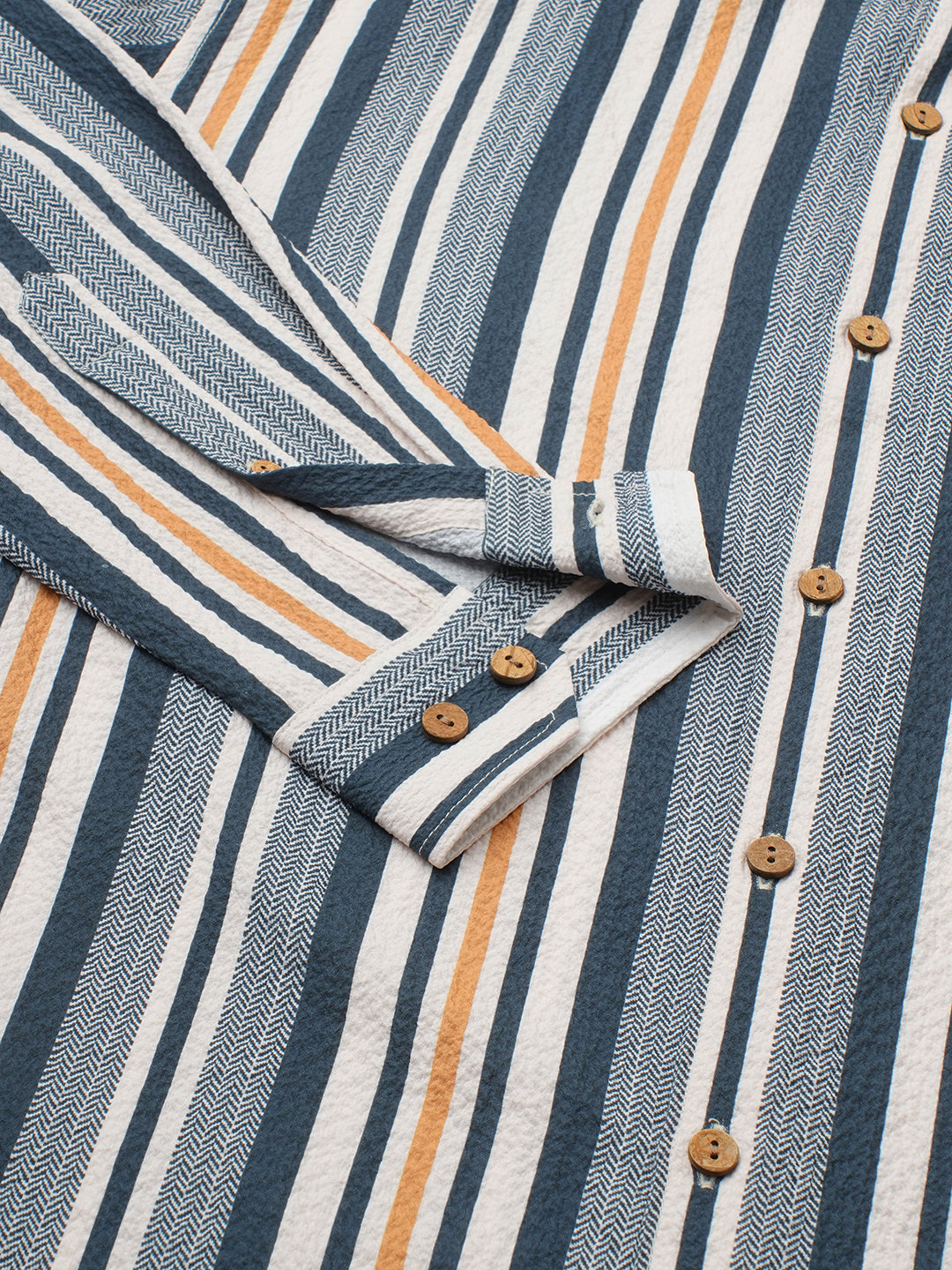 Teal Blue & Cream Crinkled Shirt