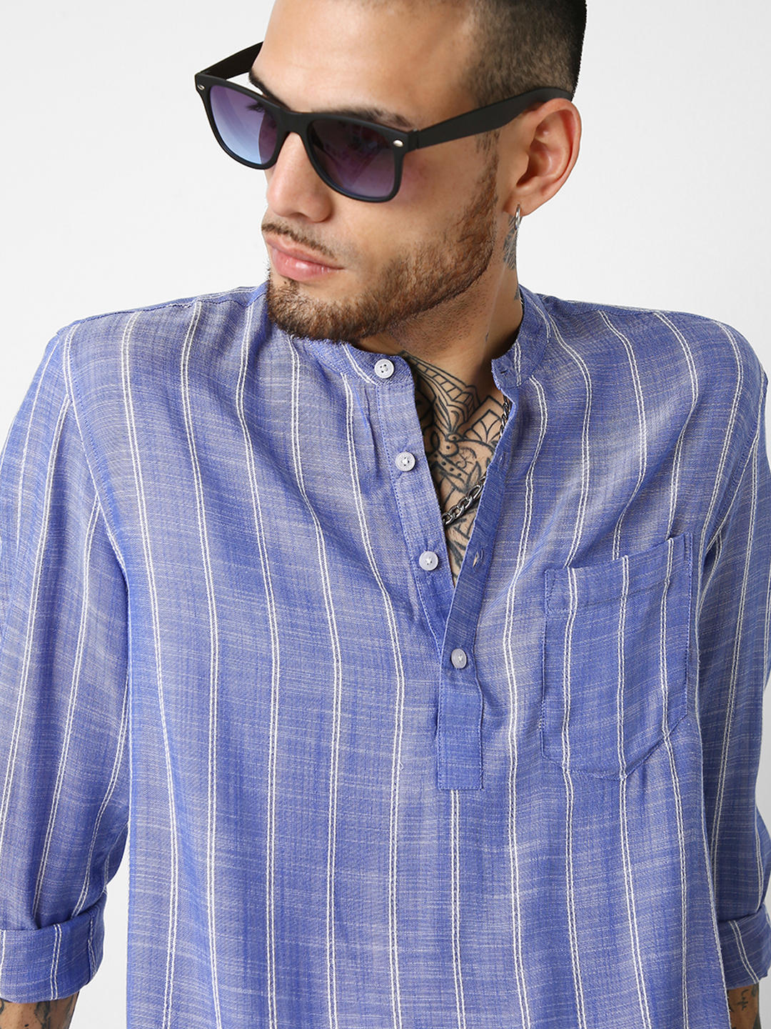 Steel Blue Striped Kurta
