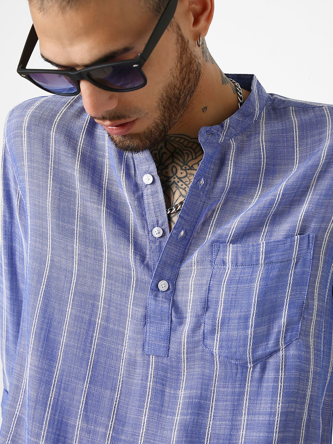 Steel Blue Striped Kurta