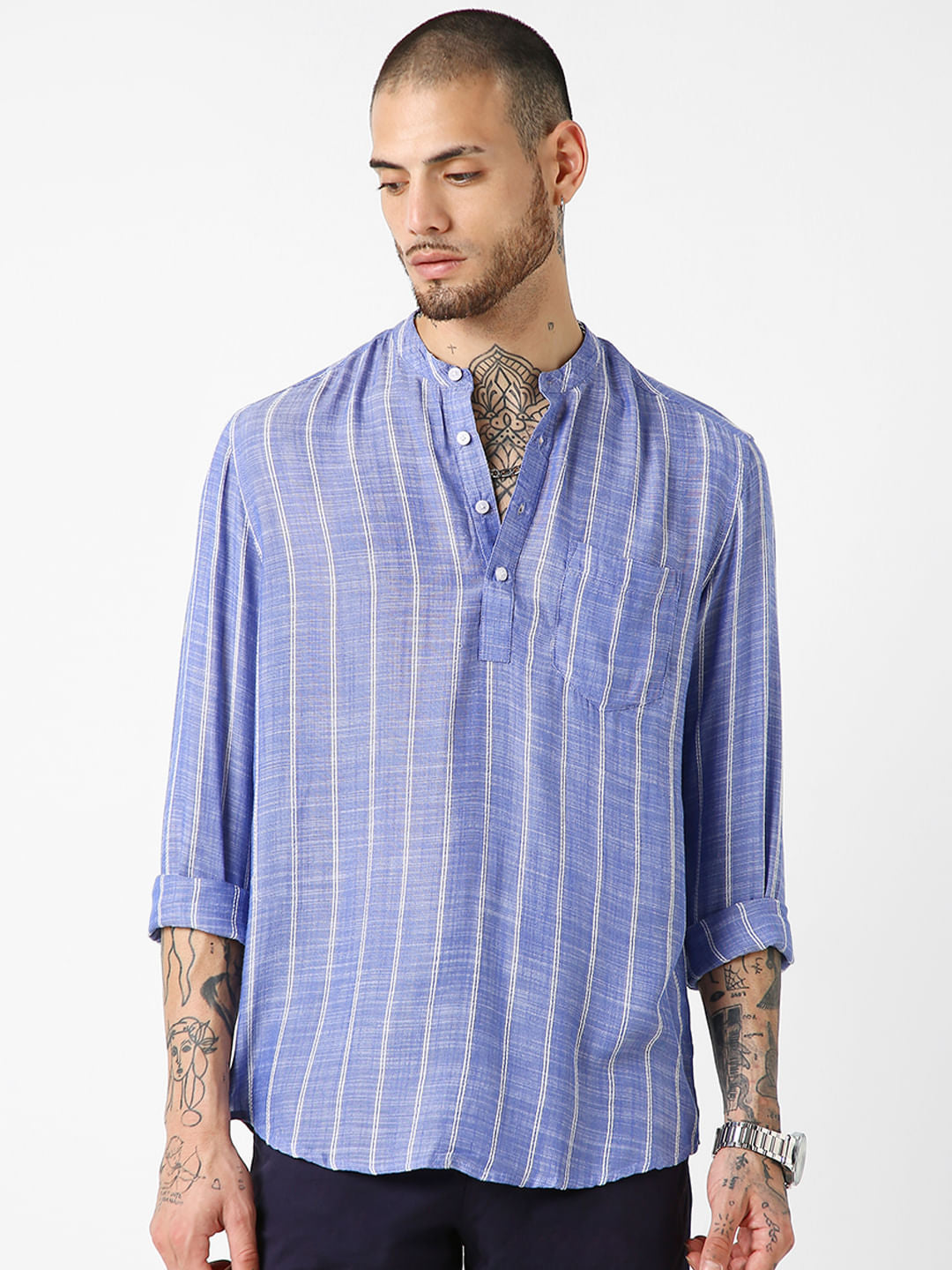 Steel Blue Striped Kurta
