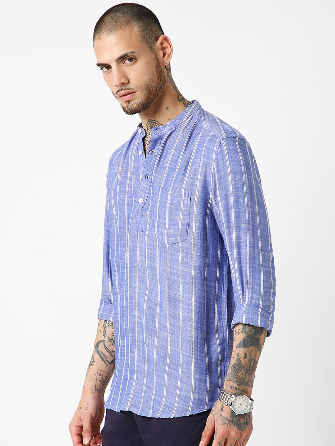 Steel Blue Striped Kurta