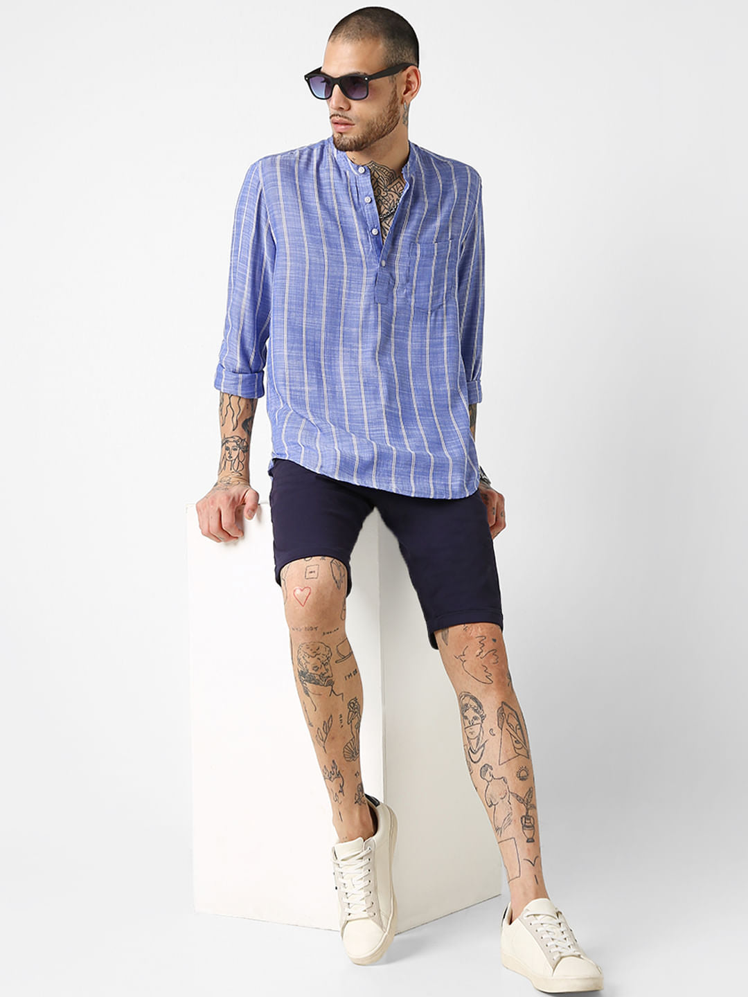 Steel Blue Striped Kurta