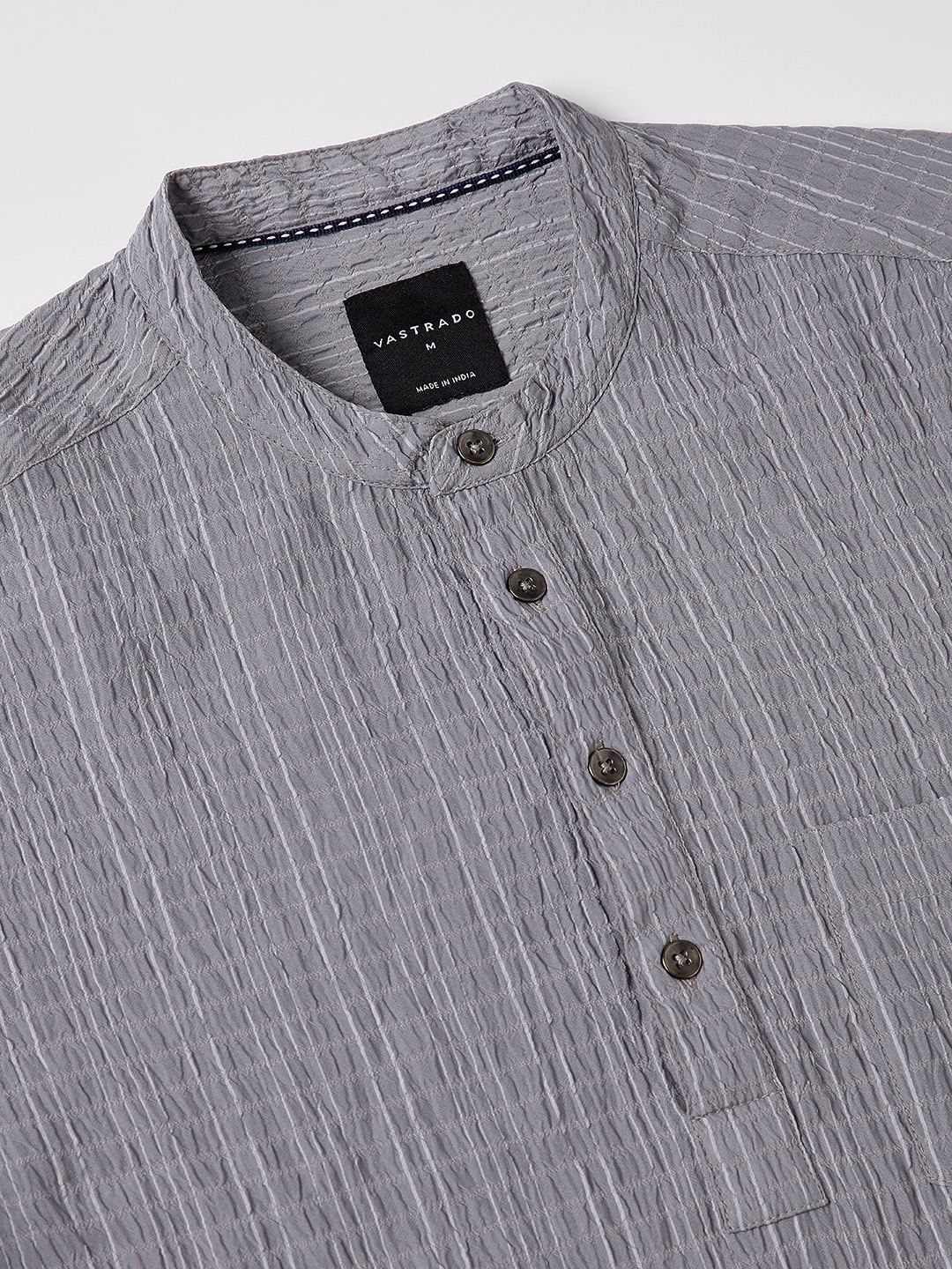 Grey Shadow Striped Crinkled Kurta