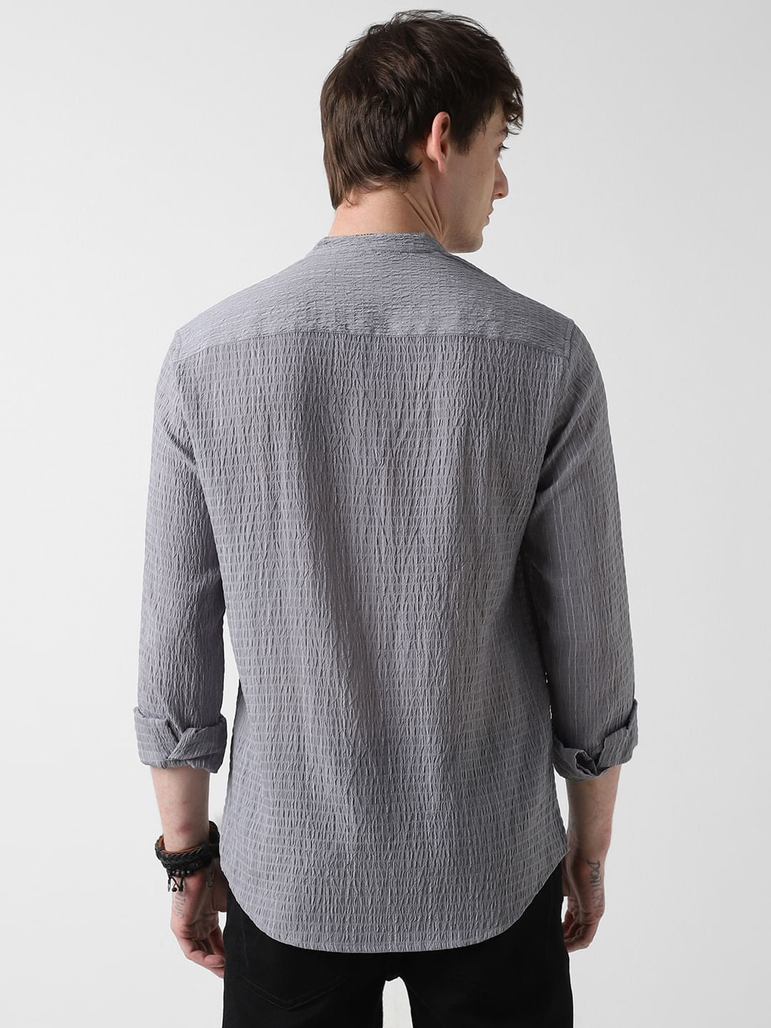 Grey Shadow Striped Crinkled Kurta