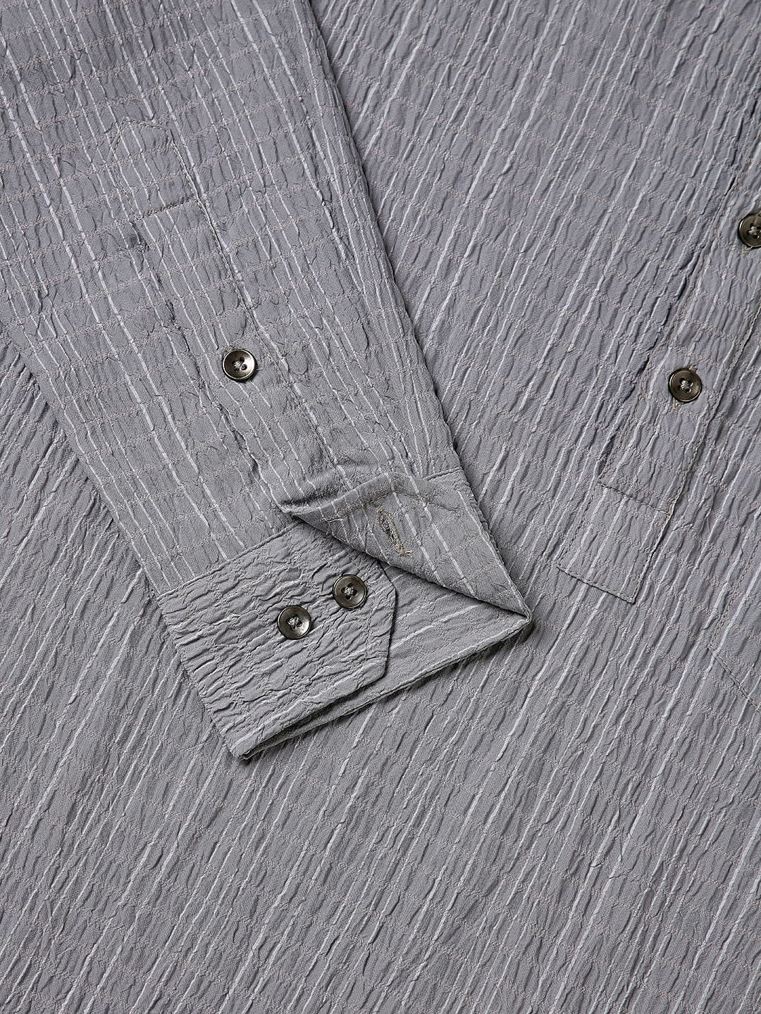 Grey Shadow Striped Crinkled Kurta