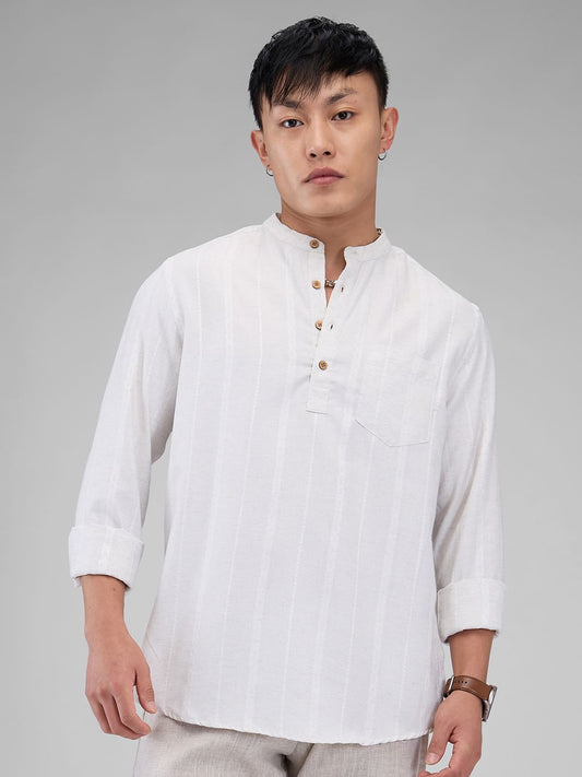Grey Melange Dobby Striped Kurta