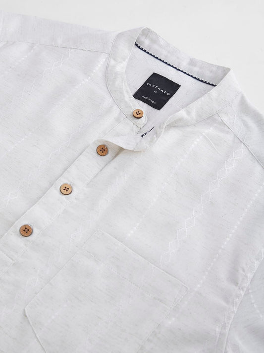 Grey Melange Dobby Striped Kurta