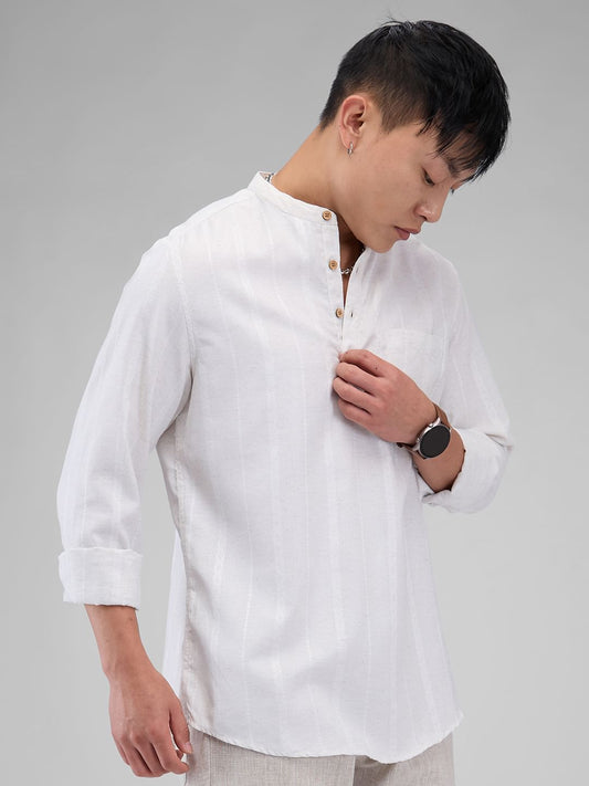 Grey Melange Dobby Striped Kurta