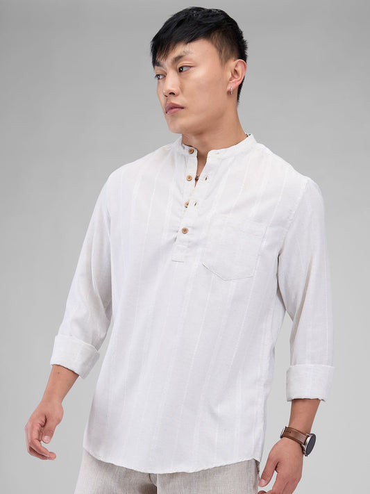 Grey Melange Dobby Striped Kurta