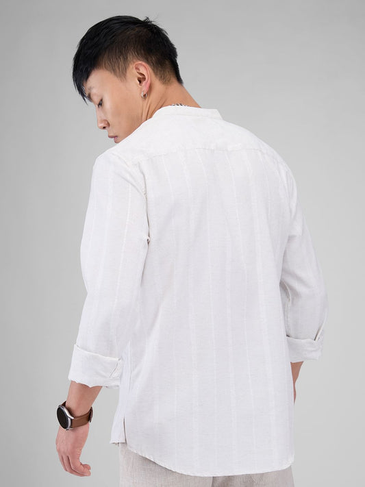 Grey Melange Dobby Striped Kurta