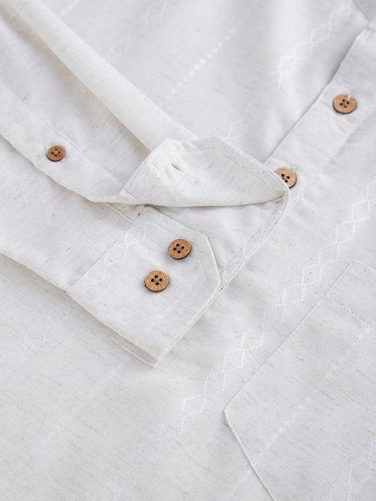 Grey Melange Dobby Striped Kurta