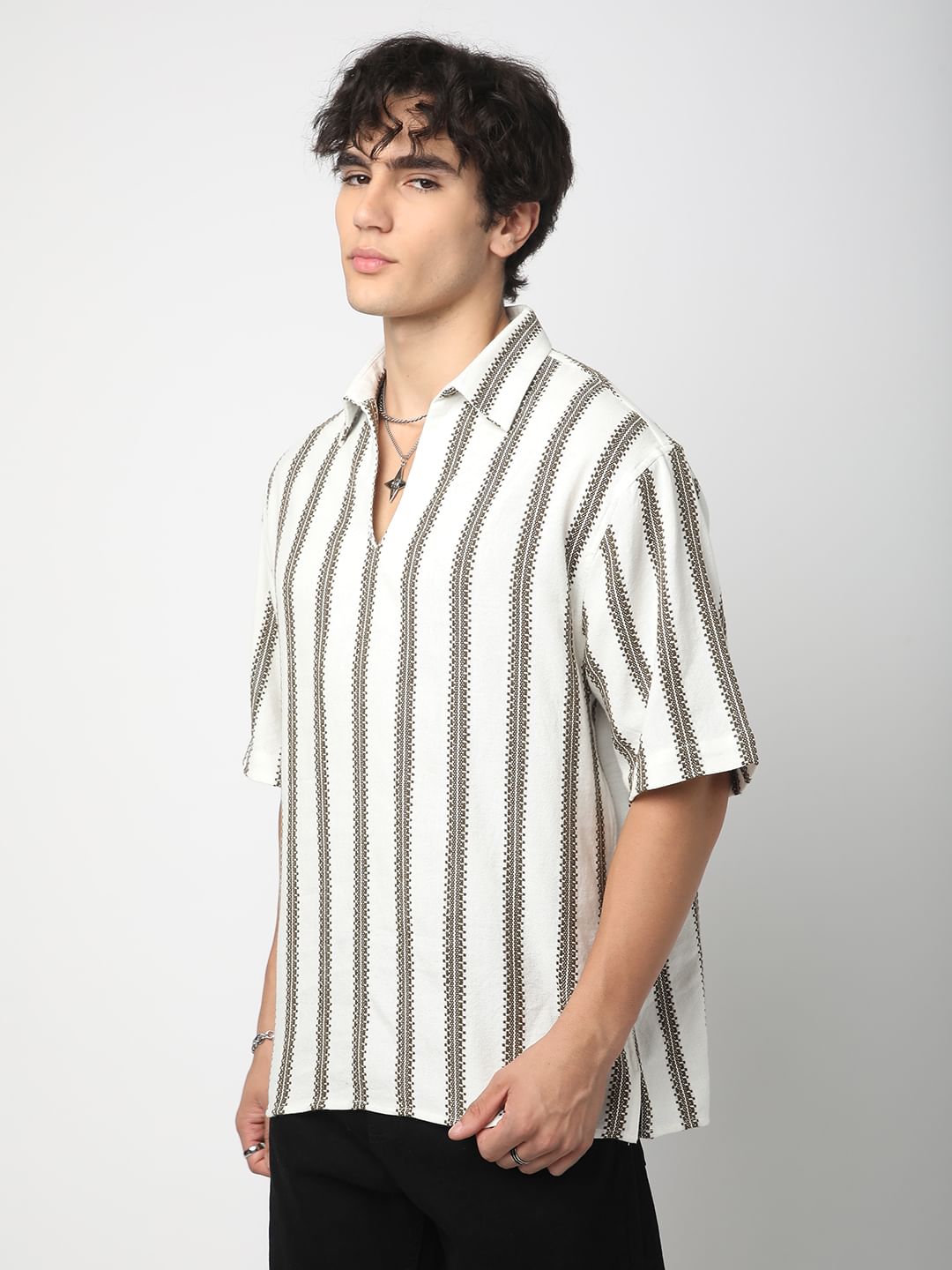 Premium Cotton White & Olive Embroidered Oversized Polo Shirt