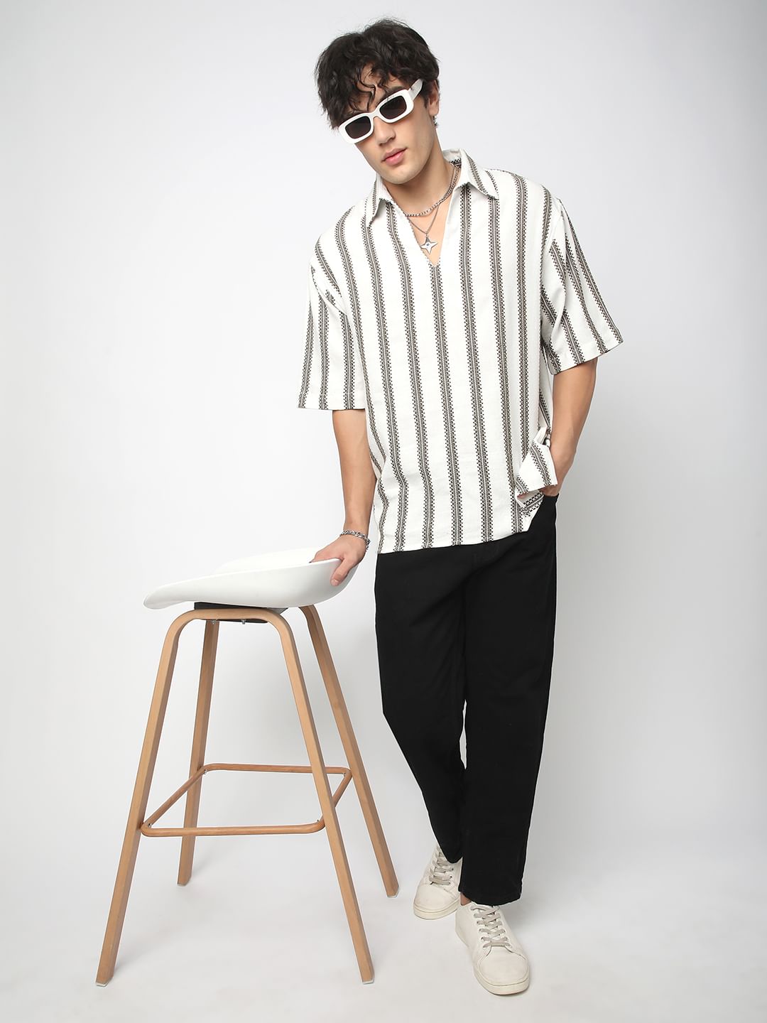 Premium Cotton White & Olive Embroidered Oversized Polo Shirt