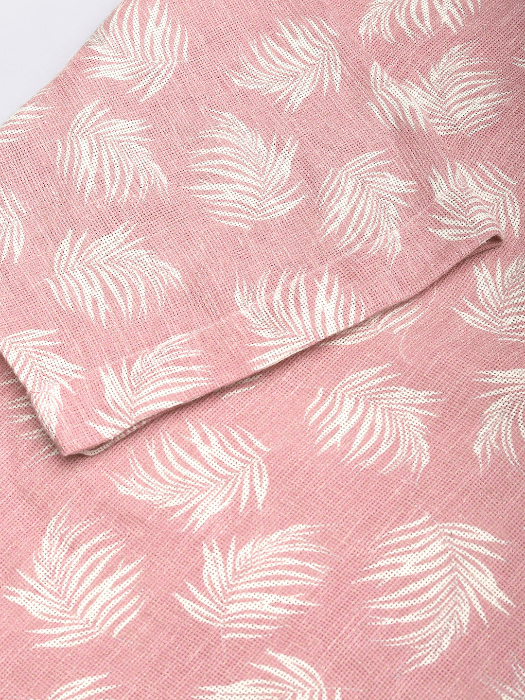 Peachy Pink Coco Leaf Printed Burlap Oversized Polo Shirt