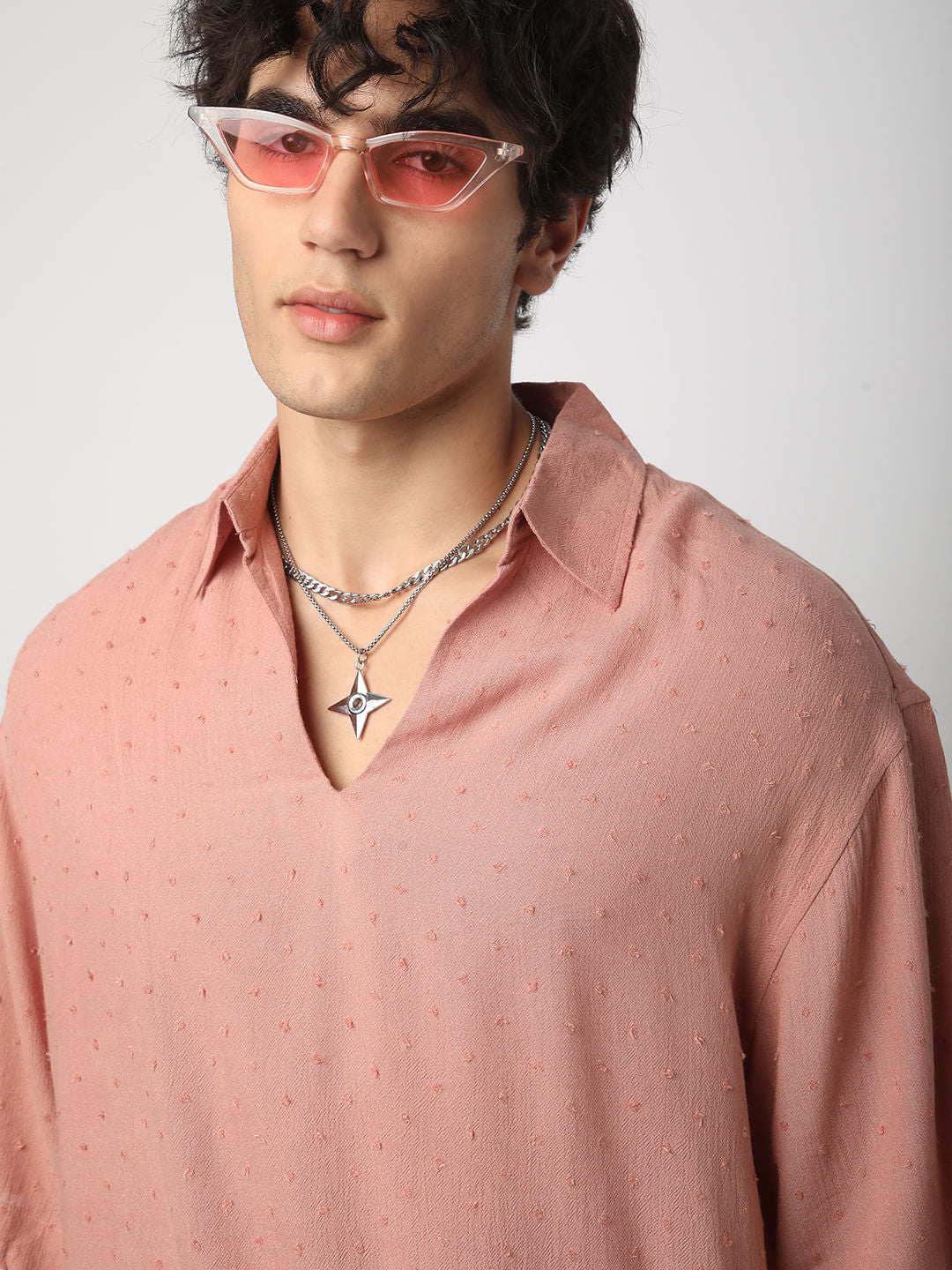 Premium Cotton Peach Ditsy Dobby Oversized Polo Shirt